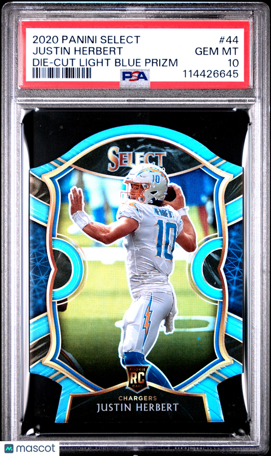 2020 Select Justin Herbert Light Blue Die Cut Rookie PSA 10
