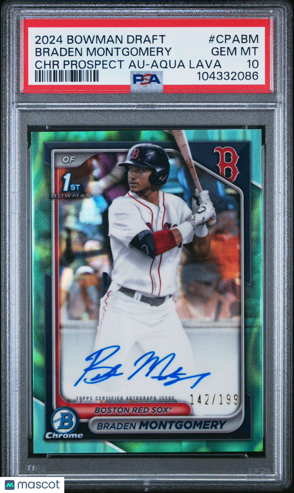 2024 Bowman Chrome Braden Montgomery Aqua Lava 1st Auto /199 PSA 10