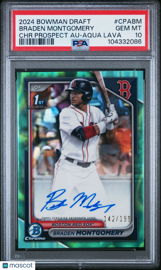 2024 Bowman Chrome Braden Montgomery Aqua Lava 1st Auto /199 PSA 10