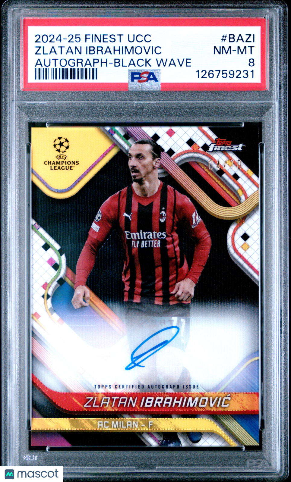 2024-25 Finest UCC Zlatan Ibrahimovic Black /10 Auto PSA 8
