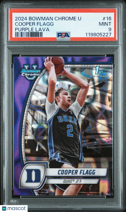 2024 Bowman Chrome University Cooper Flagg #16 Purple Lava PSA