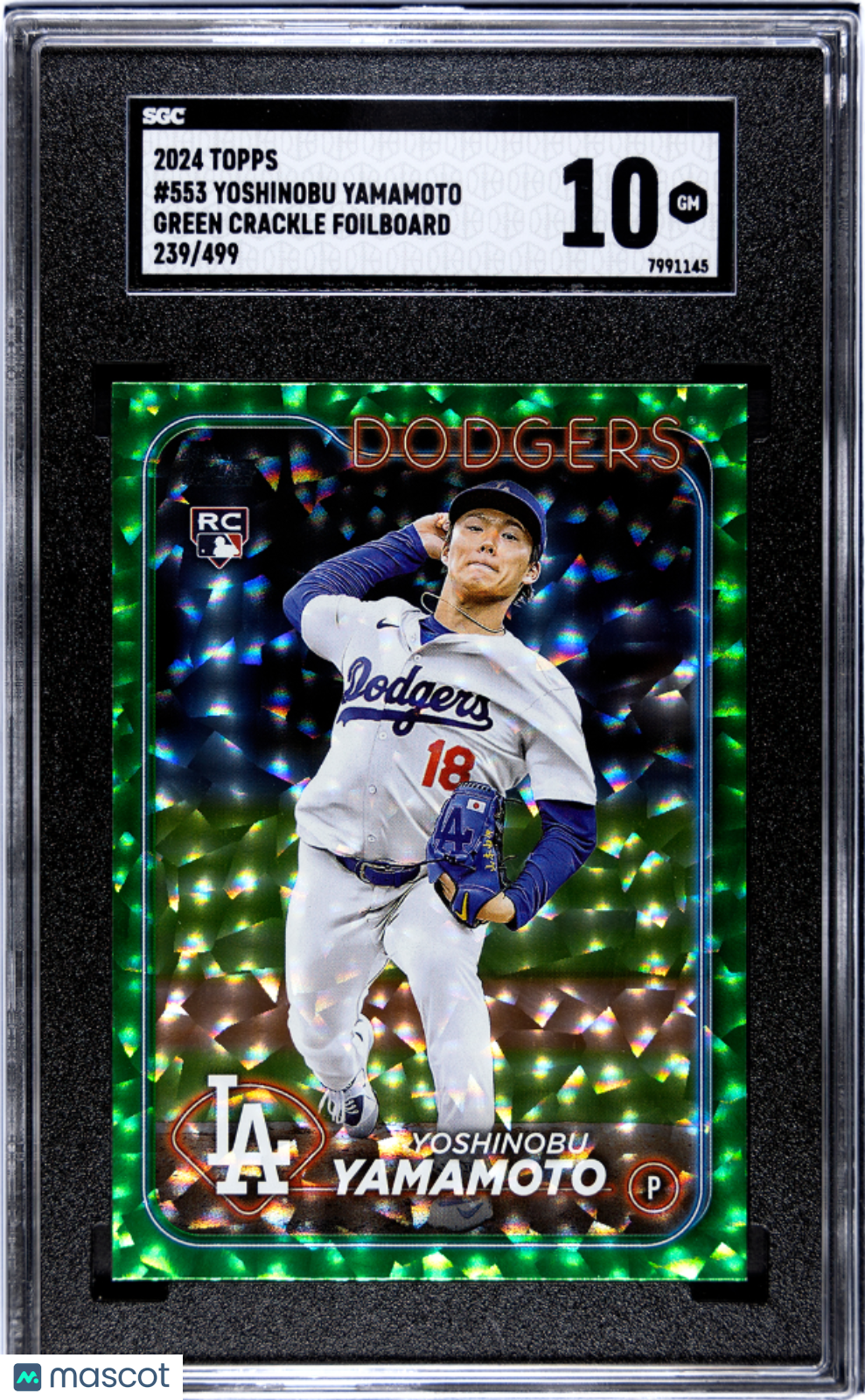 2024 Topps Yoshinobu Yamamoto #553 Green Crackle Foil 239/499 RC SGC 10