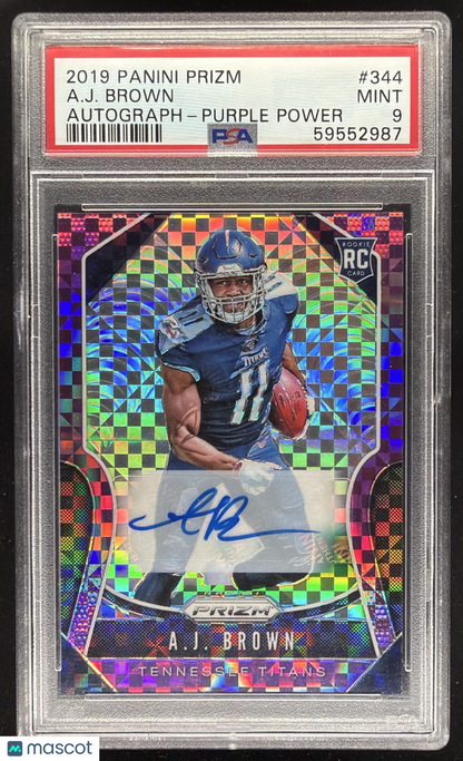 2019 Panini Prizm A.J. Brown #344 Rookie Auto Purple Power 32/49 RC PSA 9