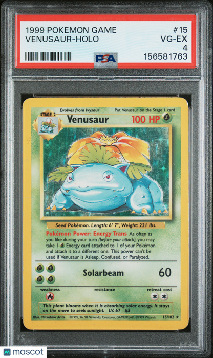1999 Pokemon Venusaur #15/102 Set Holo PSA 4