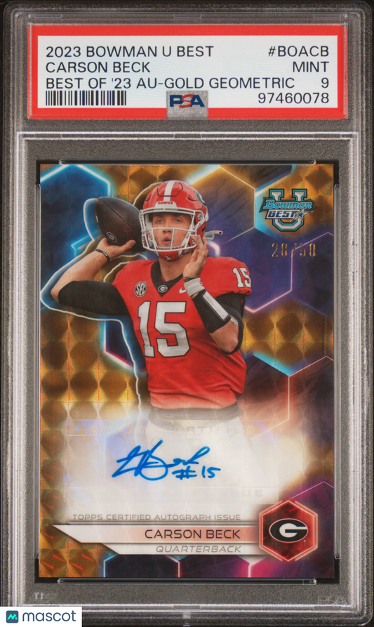 2023 Bowman U Best Carson Beck Gold Geometric Auto /50 PSA 9