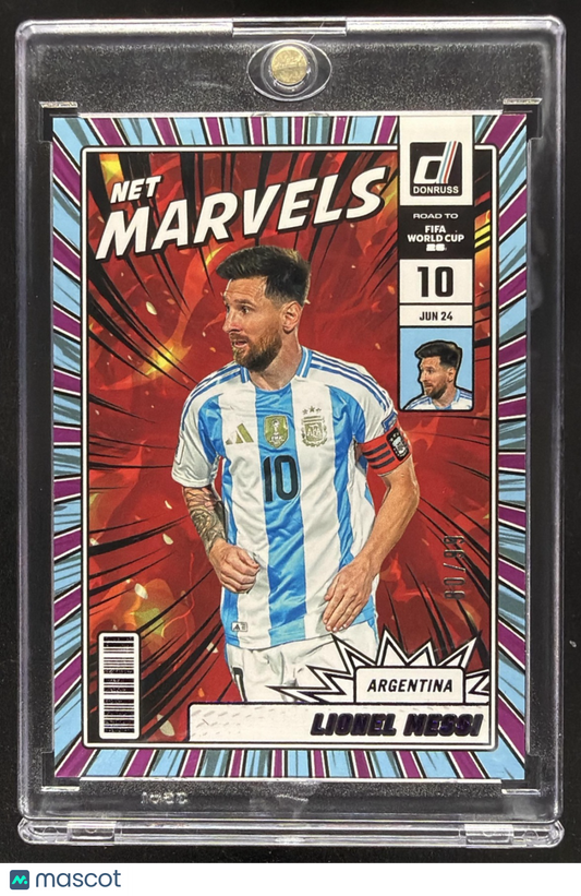 2025 Panini Donruss Road to FIFA World Cup 26' Lionel Messi #21 Net Marvels Purple /99