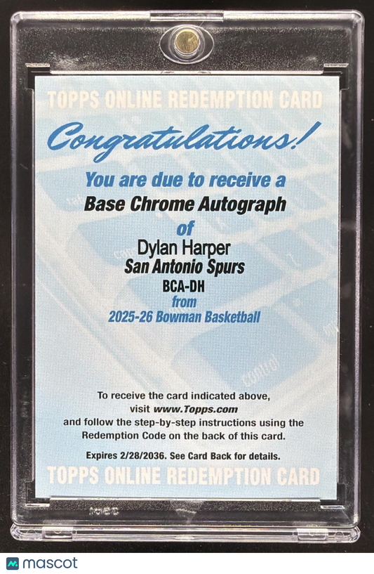 2025-26 Bowman Dylan Harper #BCA-DH Chrome Auto RC