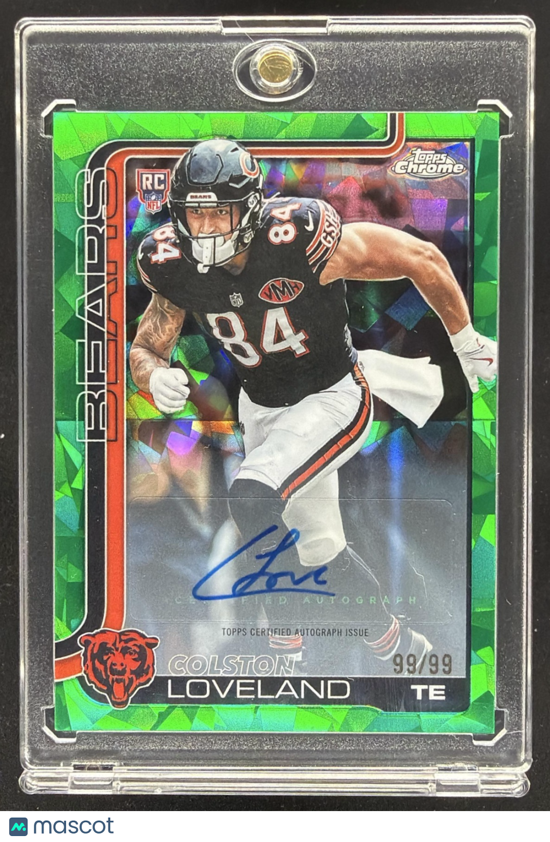 2025 Topps Chrome Sapphire Colston Loveland #RA-CL Rookie Auto Green Refractor /99 RC