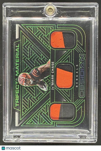 2022 Panini Obsidian Ja'Marr Chase #TFM-JCH Trifecta Material Electric Etch Green /50
