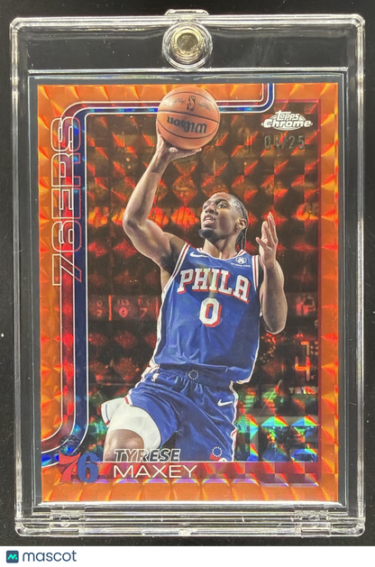 2025-26 Topps Chrome Tyrese Maxey #185 Geometric Orange Refractor /25