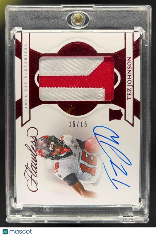 2025 Panini Flawless Tez Johnson Rookie Patch Auto /15 Ruby