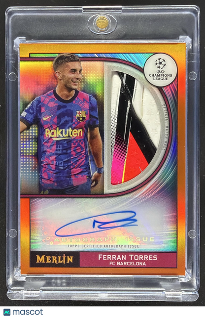 2021 Topps Merlin Chrome UEFA Ferran Torres #MB-FT Match Ball Orange Refractor /25 Auto