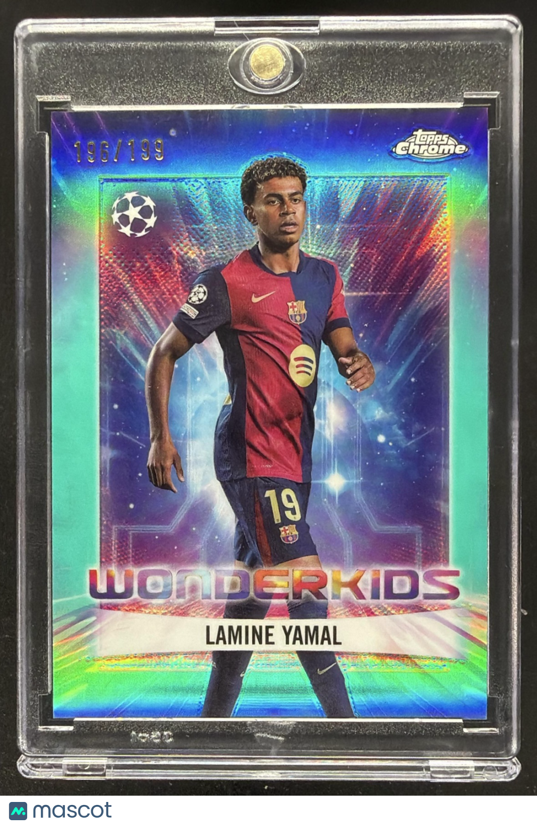 2024 Topps Chrome UEFA Club Lamine Yamal #WK-1 Wonderkids Aqua Refractor /199