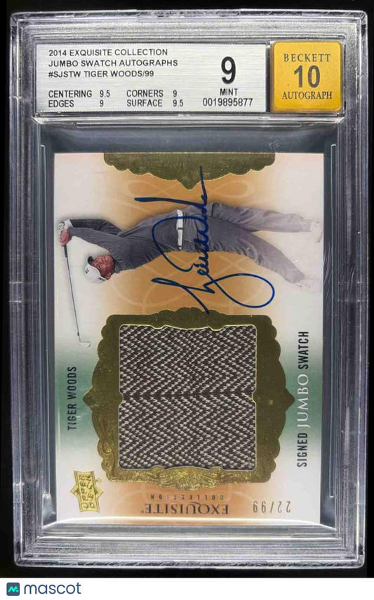 2014 Upper Deck Exquisite Tiger Woods Jumbo Patch Auto /99 BGS 9/10