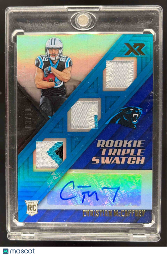 2017 Panini XR Christian McCaffrey #171 Rookie Triple Patch Auto /10 Blue