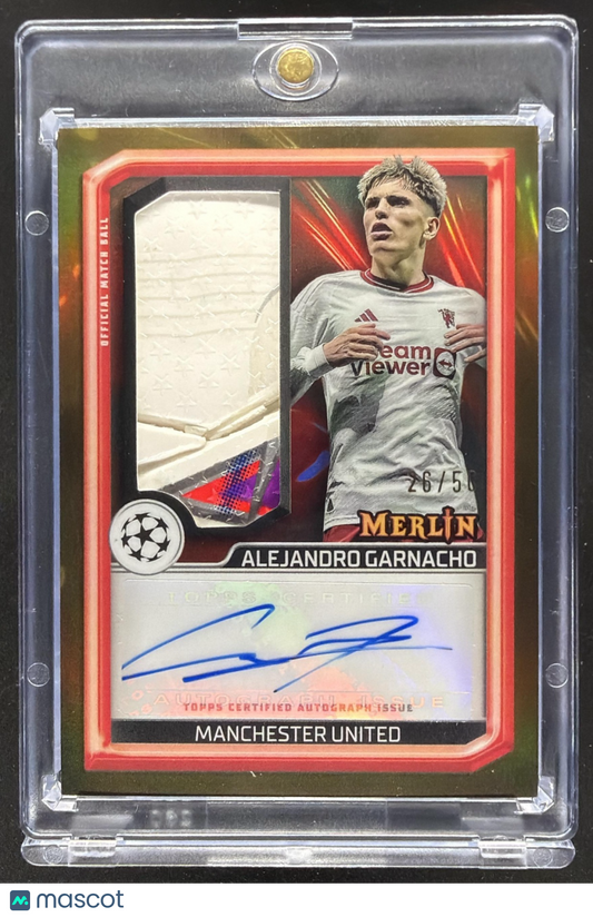 2023 Topps Chrome Merlin UEFA Alejandro Garnacho #MBS-AG Match Ball Gold Refractor /50 Auto