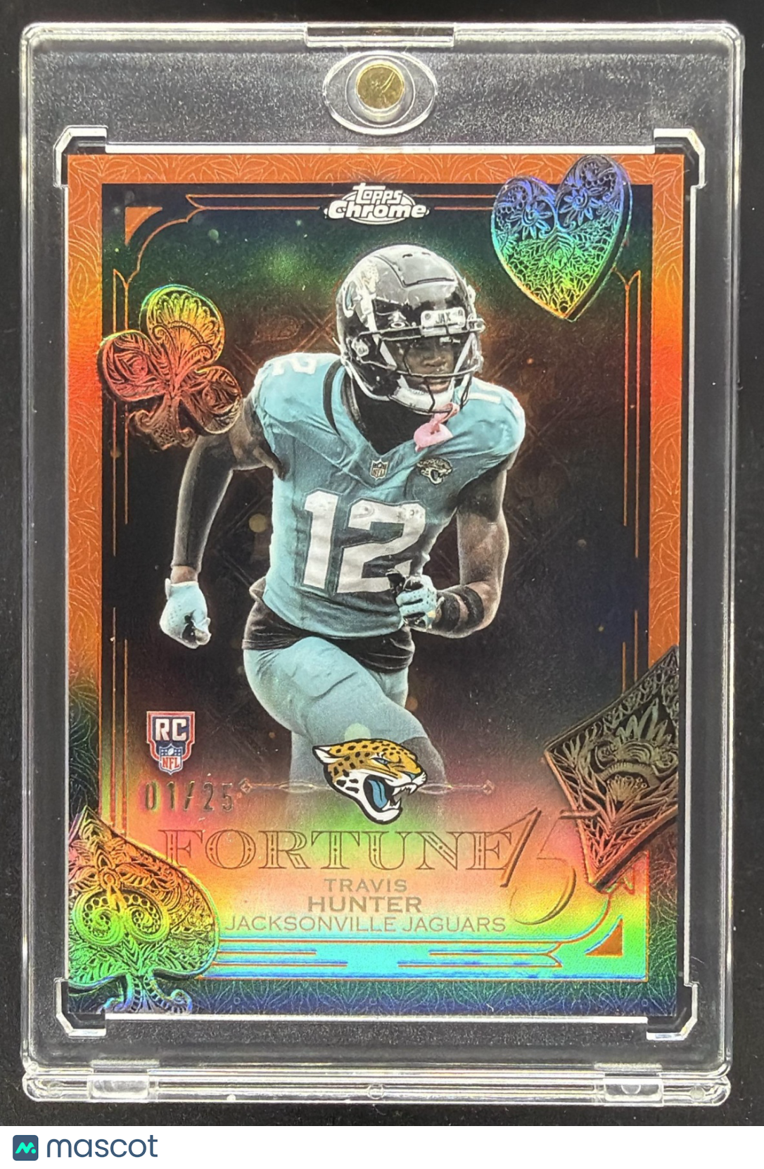 2025 Topps Chrome Travis Hunter #F15-20 Fortune 15 Orange Refractor 1/25 RC