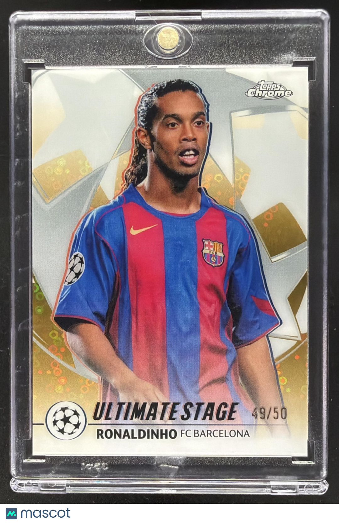 2025 Topps UEFA CC Ronaldinho #US-23 Ultimate Stage Chrome Gold Refractor /50