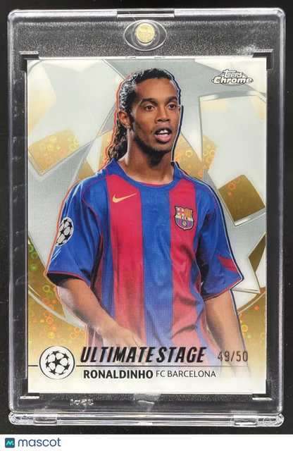 2025 Topps UEFA CC Ronaldinho #US-23 Ultimate Stage Chrome Gold Refractor /50