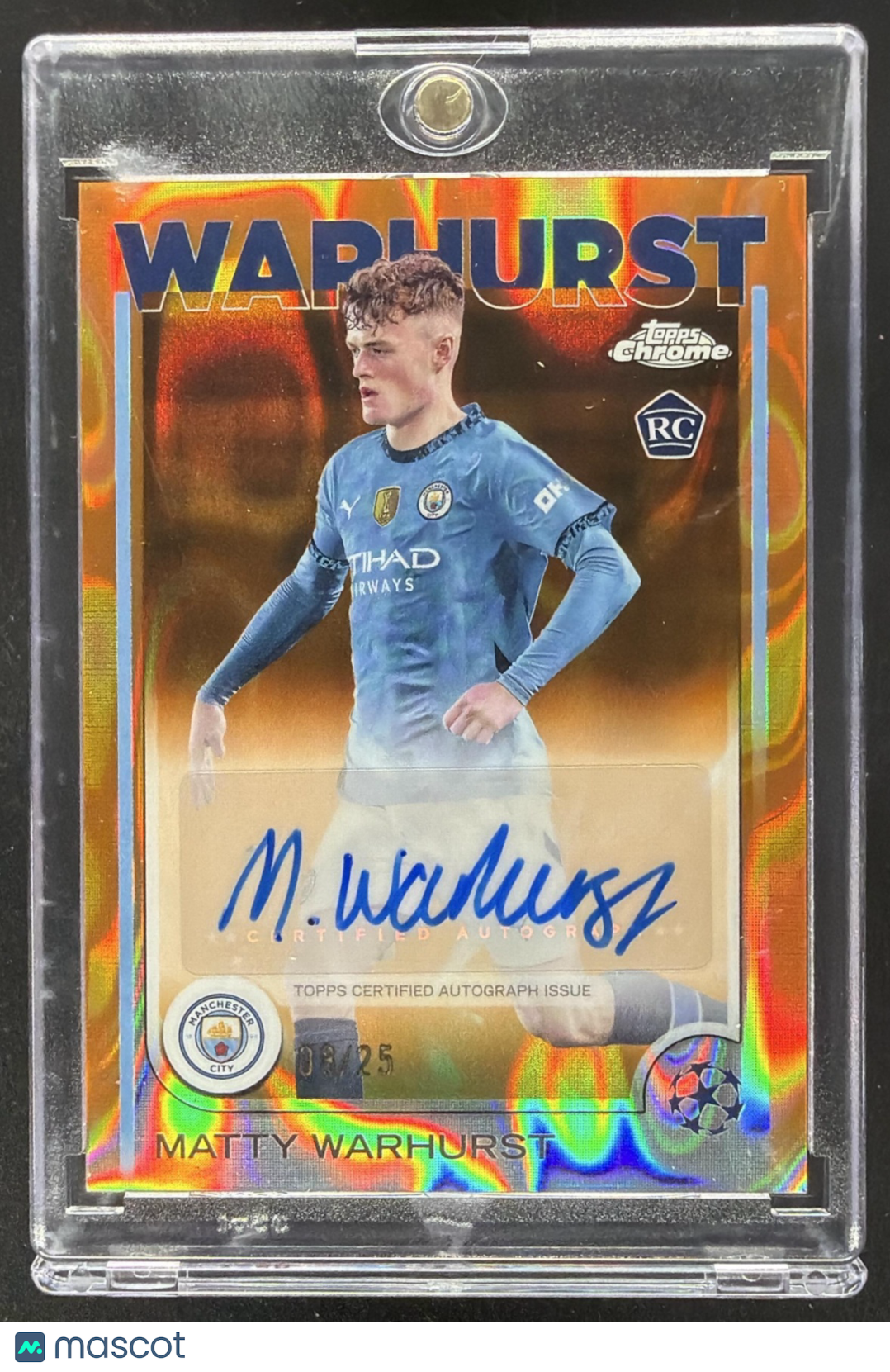 2024 Topps Chrome UEFA Club Competitions Matty Warhurst #CA-MW Auto Orange /25 RC