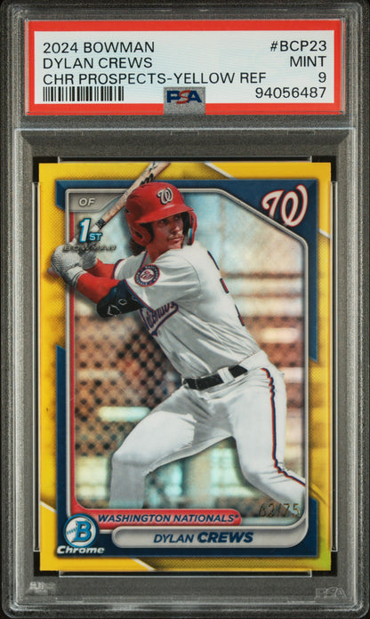 2024 Bowman Chrome Dylan Crews Yellow 62/75 PSA 9