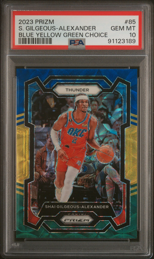 2023 Prizm Shai Gilgeous-Alexander Blue Yellow Green Choice PSA 10