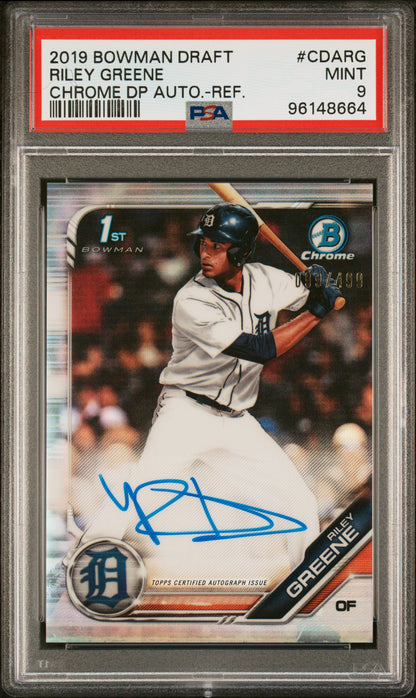 2019 Bowman Draft Riley Greene Chrome Draft Refractor Auto 099/499 PSA 9