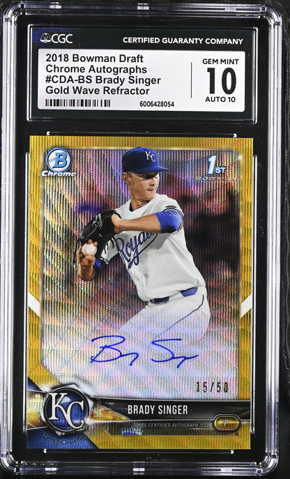 2018 Bowman Draft Brady Singer Gold Wave 1st Auto /50 CGC 10