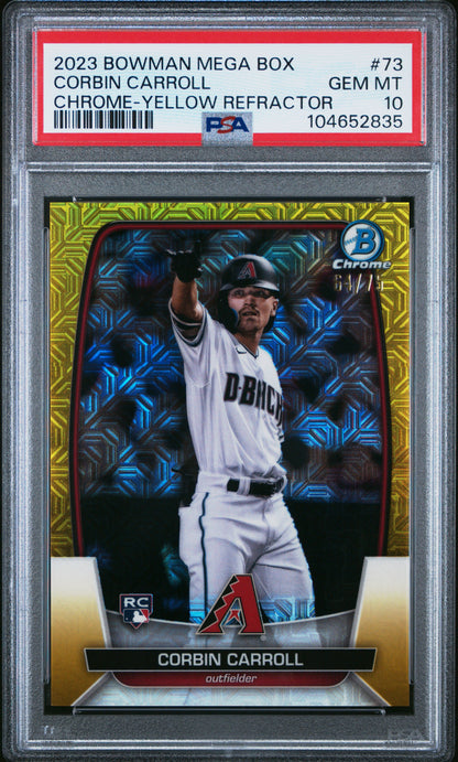 2023 Bowman Chrome Corbin Carroll Mega Box Yellow Refractor 64/75 PSA 10 RC