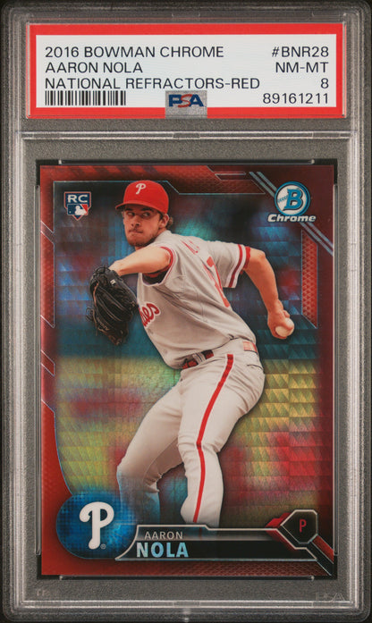 2016 Bowman Chrome Aaron Nola Red Refractor 1/5 PSA 8 RC