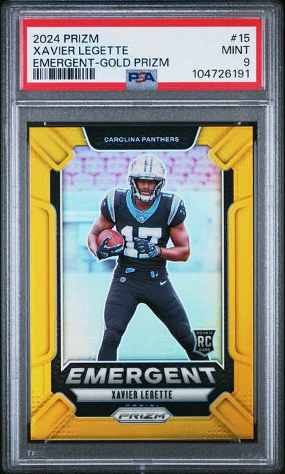 2024 Panini Prizm Emergent Xavier Legette #15 Gold /10 PSA 9 RC