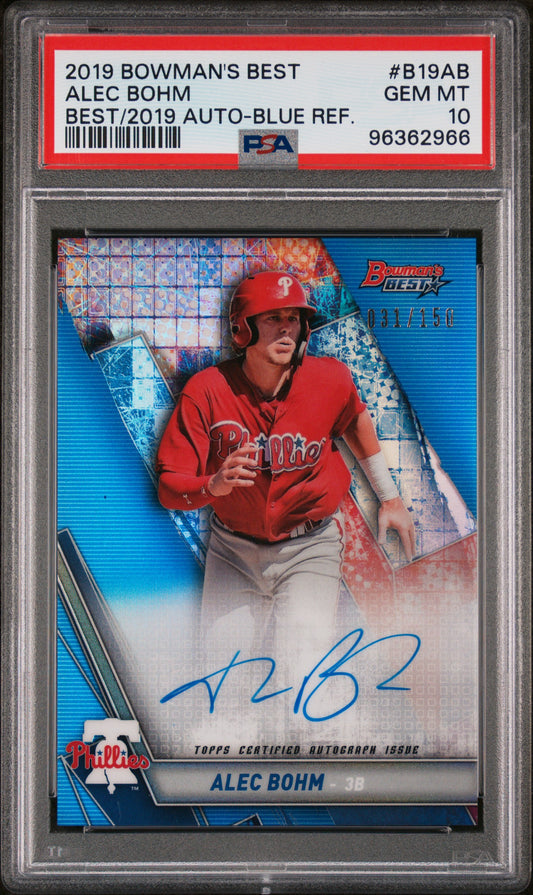 2019 Bowman's Best Alec Bohm Blue Rookie Auto /150 PSA 10