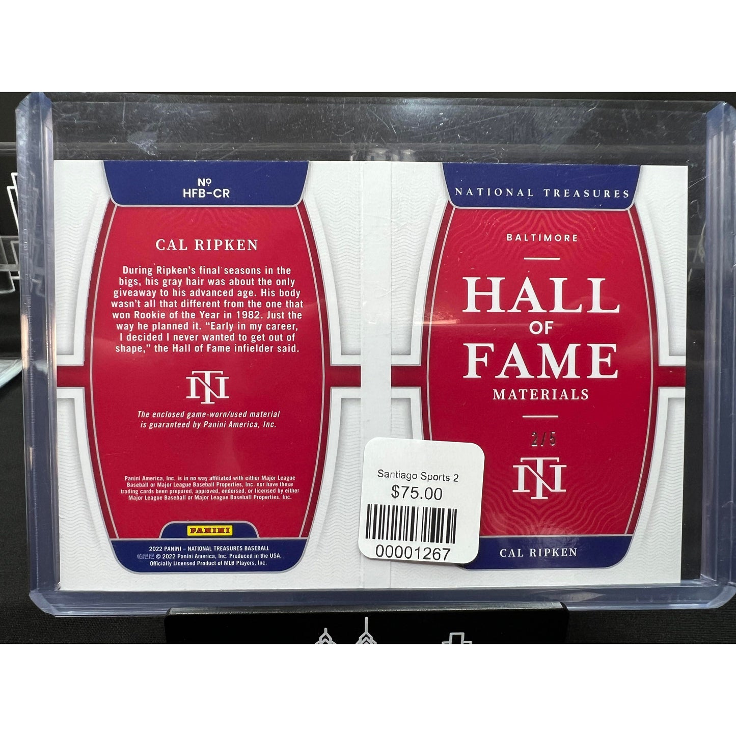 2022 National Treasures Cal Ripken Jr. Hall of Fame Materials Patch Booklet #HFB-CR /5
