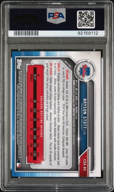 2019 Bowman Draft Bryson Stott 1st Auto Psa 10